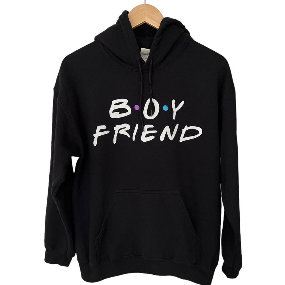 Friends Boyfriend TV Inspired Black Pullover Graphic Hoodie Sweatshirt. Medium.